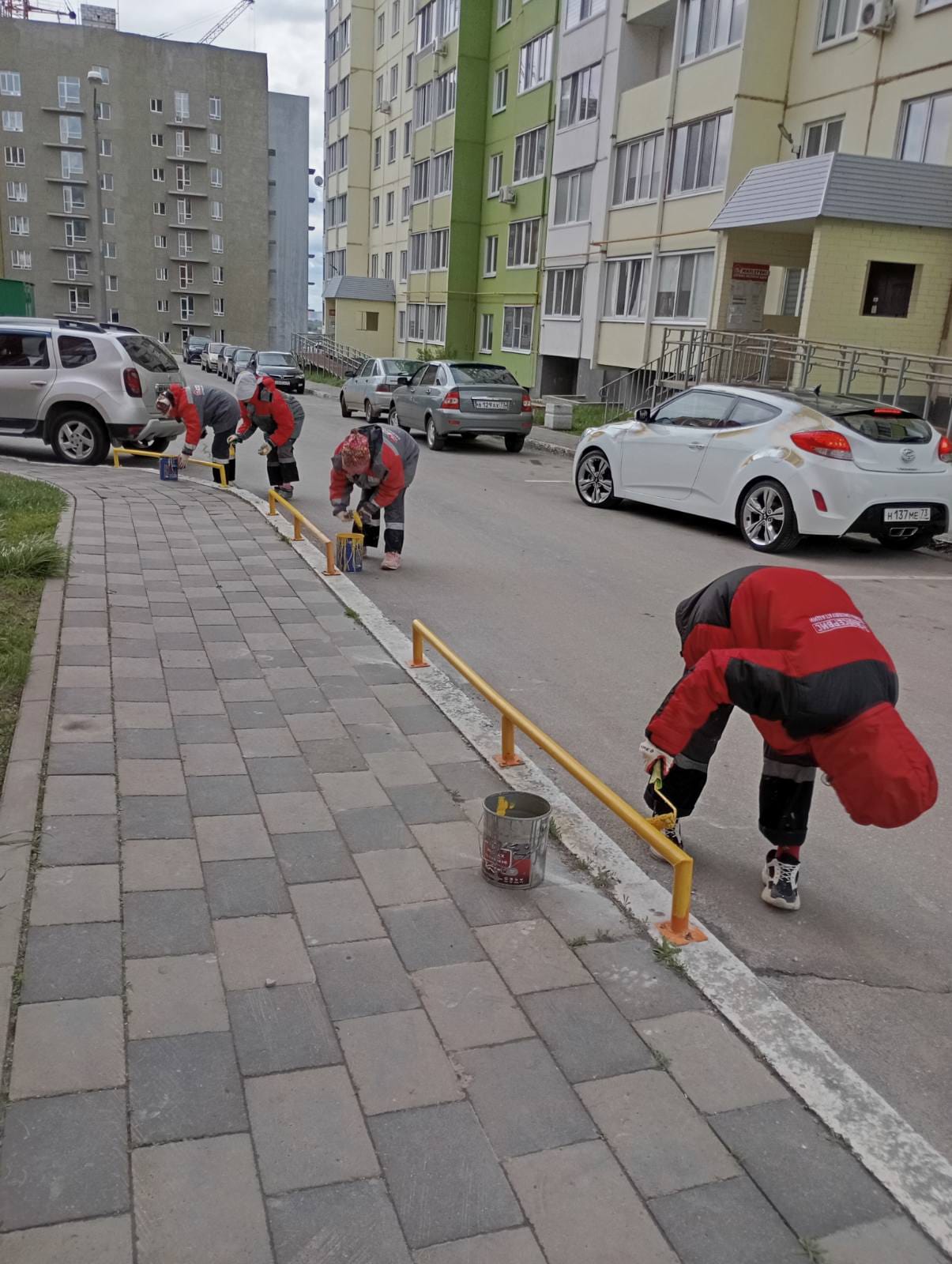 Покраска ограждений пешеходной зоны